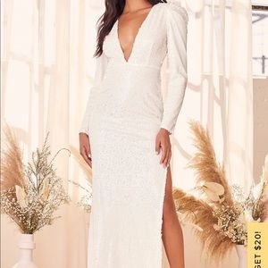 White Sequin Maxi wedding reception long sleeve Dress- Lulus